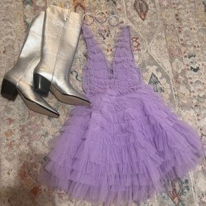 Kikiriki Tiered Tulle Mini Dress Lilac Purple Size Small